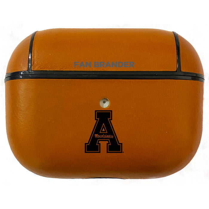 Fan Brander Tan Leatherette Apple AirPod Pro case with Appalachian State Mountaineers Black Primary Logo