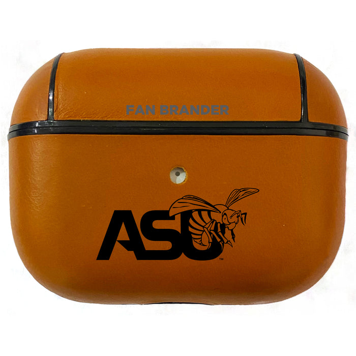 Fan Brander Tan Leatherette Apple AirPod Pro case with Alabama State Hornets Black Primary Logo