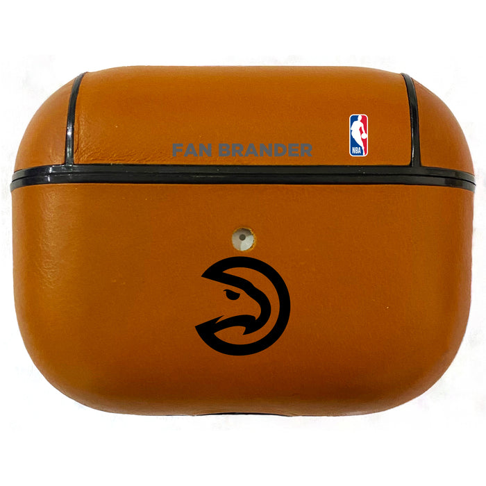 Fan Brander Tan Leatherette Apple AirPod Pro case with Atlanta Hawks Black Primary Logo