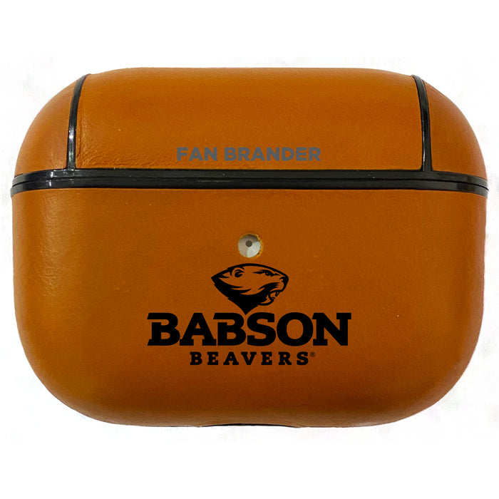 Fan Brander Tan Leatherette Apple AirPod Pro case with Babson University Black Primary Logo