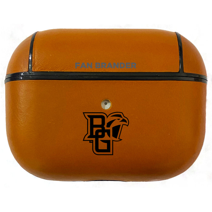 Fan Brander Tan Leatherette Apple AirPod Pro case with Bowling Green Falcons Black Primary Logo