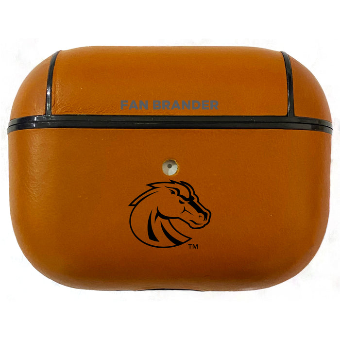 Fan Brander Tan Leatherette Apple AirPod Pro case with Boise State Broncos Black Primary Logo