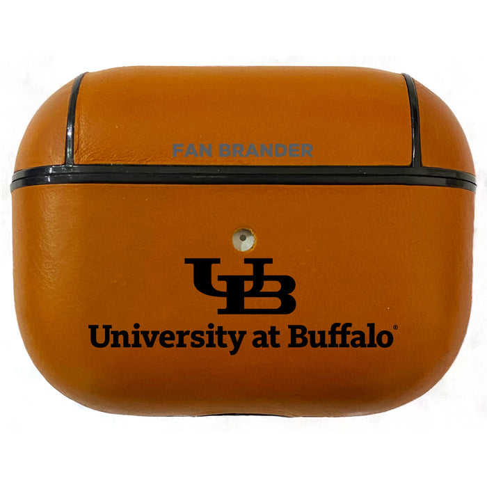 Fan Brander Tan Leatherette Apple AirPod Pro case with Buffalo Bulls Black Primary Logo