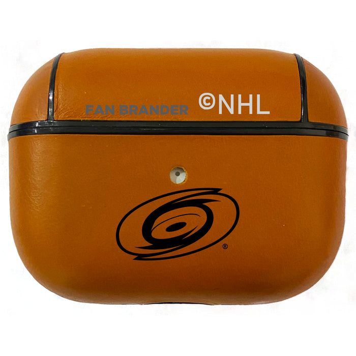 Fan Brander Tan Leatherette Apple AirPod Pro case with Carolina Hurricanes Black Primary Logo