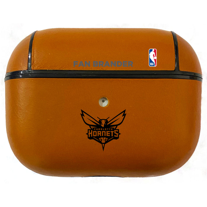 Fan Brander Tan Leatherette Apple AirPod Pro case with Charlotte Hornets Black Primary Logo