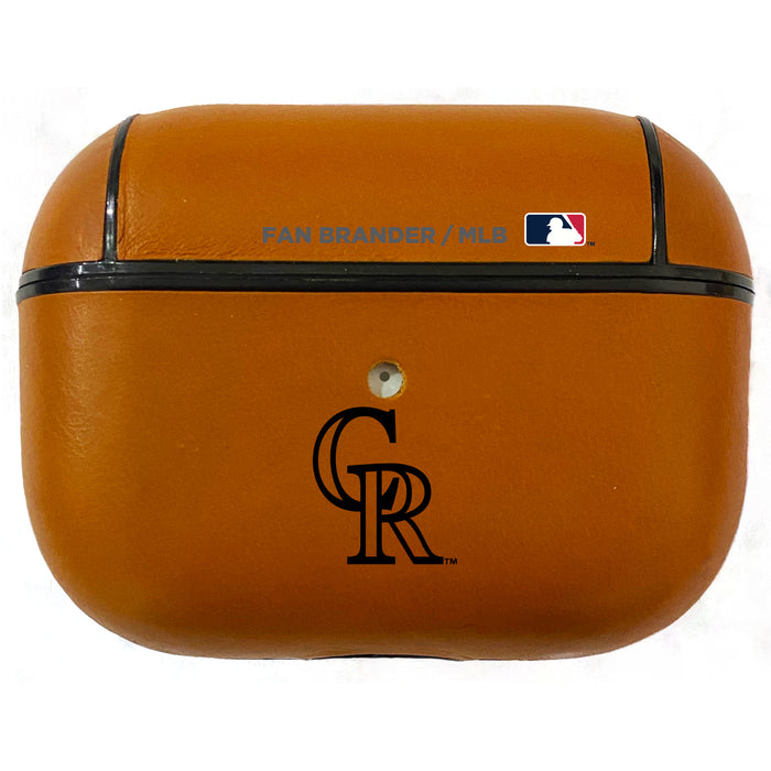 Fan Brander Tan Leatherette Apple AirPod Pro case with Colorado Rockies Black Primary Logo