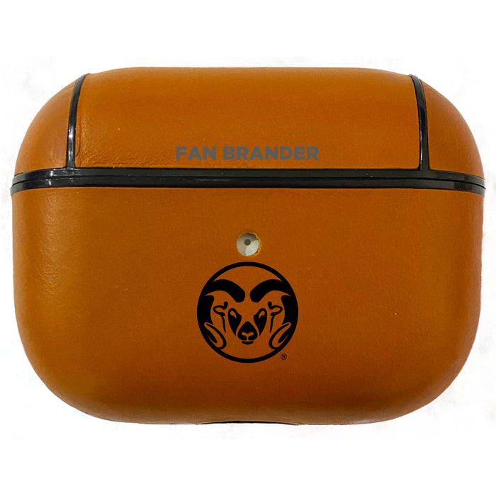 Fan Brander Tan Leatherette Apple AirPod Pro case with Colorado State Rams Black Primary Logo