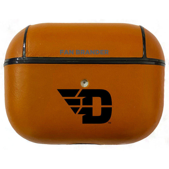 Fan Brander Tan Leatherette Apple AirPod Pro case with Dayton Flyers Black Primary Logo