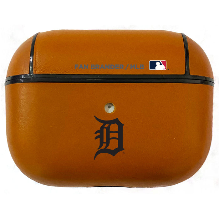 Fan Brander Tan Leatherette Apple AirPod Pro case with Detroit Tigers Black Primary Logo