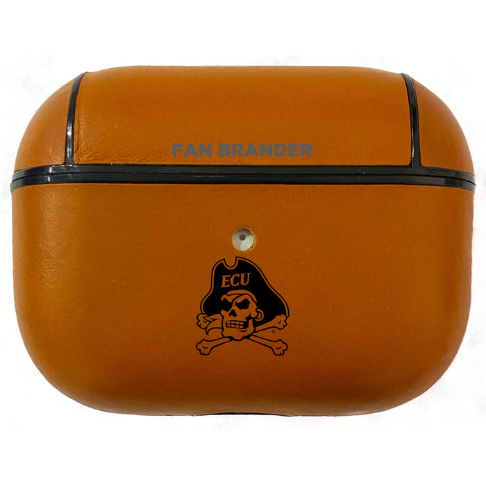 Fan Brander Tan Leatherette Apple AirPod Pro case with East Carolina Pirates Black Primary Logo