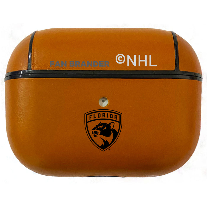 Fan Brander Tan Leatherette Apple AirPod Pro case with Florida Panthers Black Primary Logo