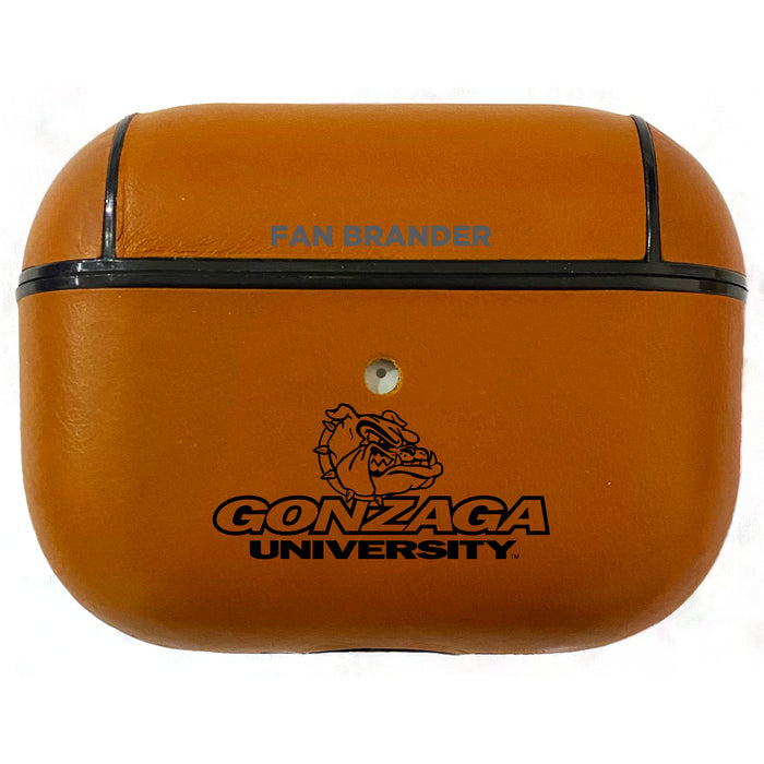 Fan Brander Tan Leatherette Apple AirPod Pro case with Gonzaga Bulldogs Black Primary Logo