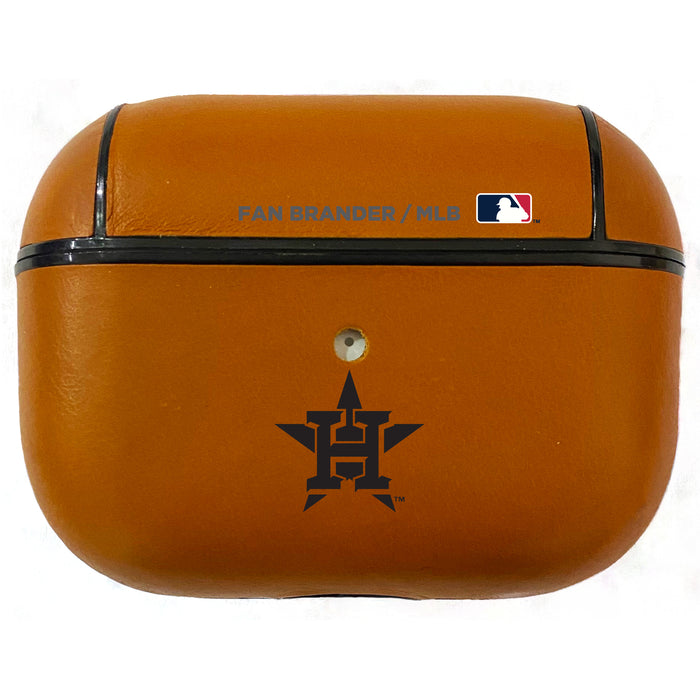 Fan Brander Tan Leatherette Apple AirPod Pro case with Houston Astros Black Primary Logo