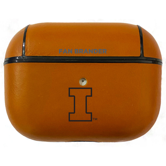 Fan Brander Tan Leatherette Apple AirPod Pro case with Illinois Fighting Illini Black Primary Logo