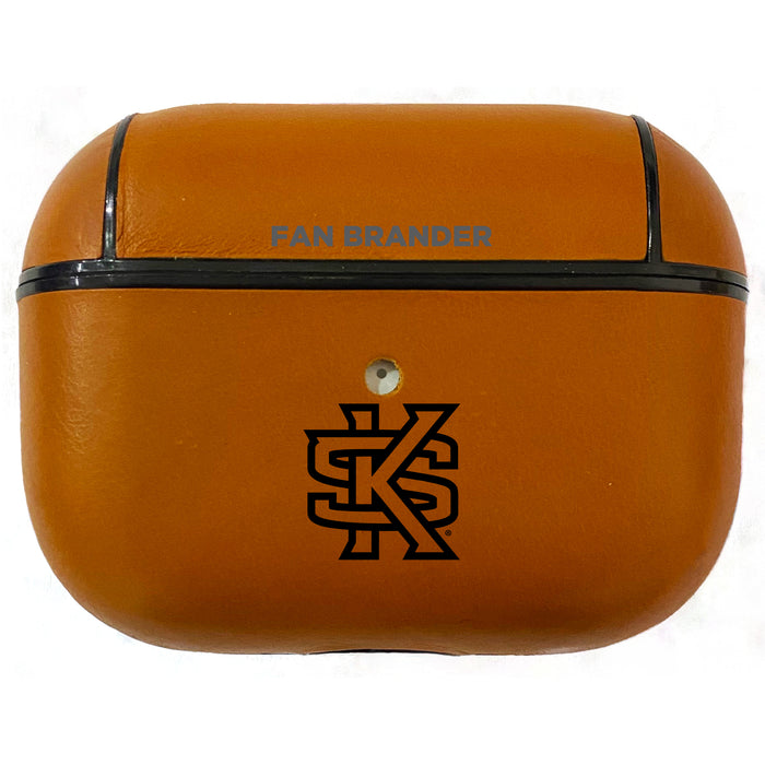 Fan Brander Tan Leatherette Apple AirPod Pro case with Kennesaw State Owls Black Primary Logo