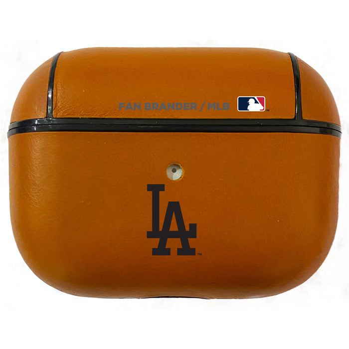 Fan Brander Tan Leatherette Apple AirPod Pro case with Los Angeles Dodgers Black Primary Logo