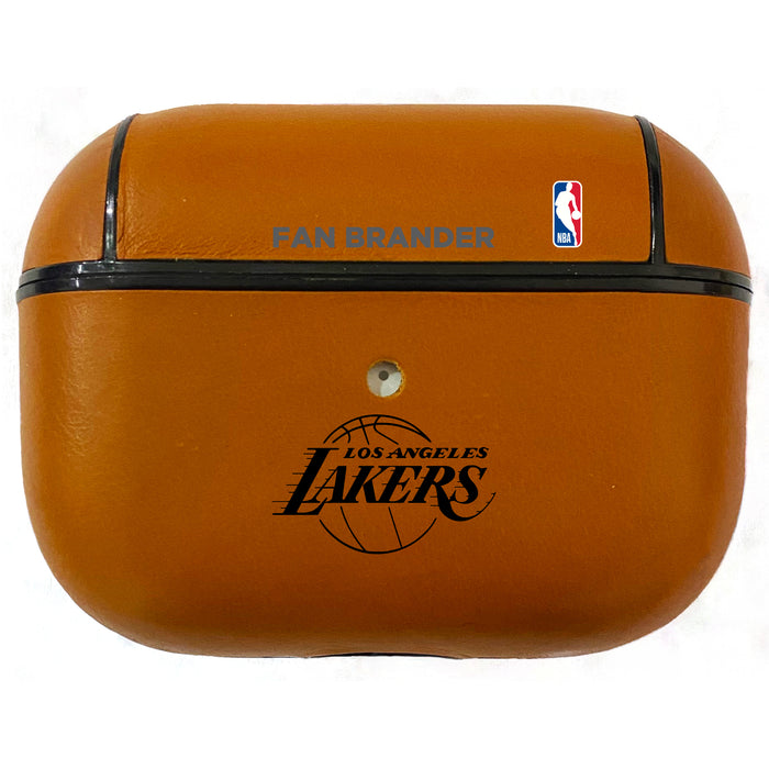 Fan Brander Tan Leatherette Apple AirPod Pro case with LA Lakers Black Primary Logo