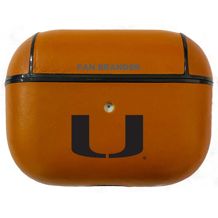 Fan Brander Tan Leatherette Apple AirPod Pro case with Miami Hurricanes Black Primary Logo