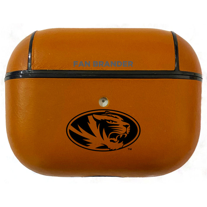 Fan Brander Tan Leatherette Apple AirPod Pro case with Missouri Tigers Black Primary Logo