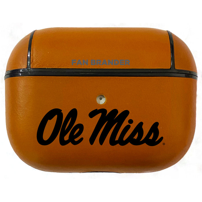 Fan Brander Tan Leatherette Apple AirPod Pro case with Mississippi Ole Miss Black Primary Logo