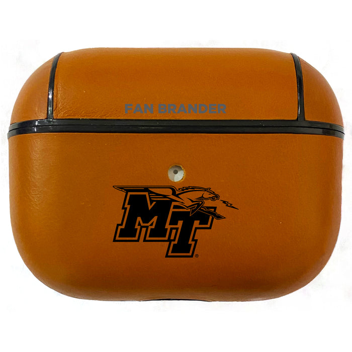 Fan Brander Tan Leatherette Apple AirPod Pro case with Middle Tennessee State Blue Raiders Black Primary Logo