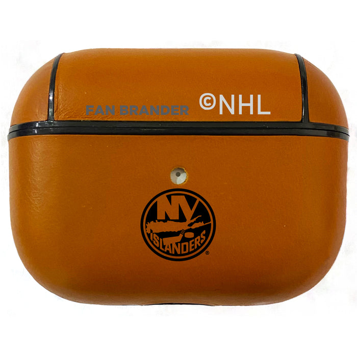 Fan Brander Tan Leatherette Apple AirPod Pro case with New York Islanders Black Primary Logo