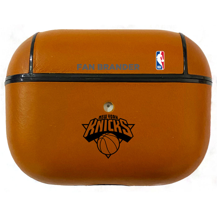 Fan Brander Tan Leatherette Apple AirPod Pro case with New York Knicks Black Primary Logo