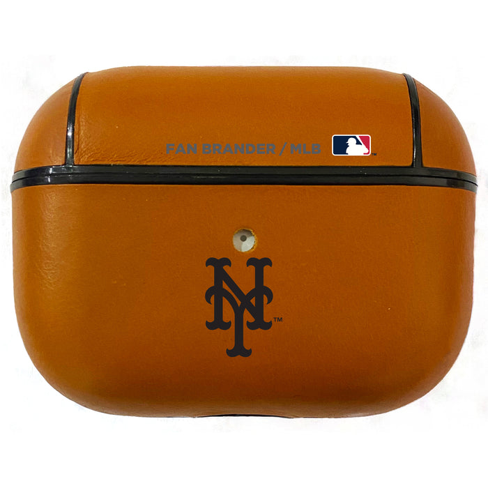 Fan Brander Tan Leatherette Apple AirPod Pro case with New York Mets Black Primary Logo