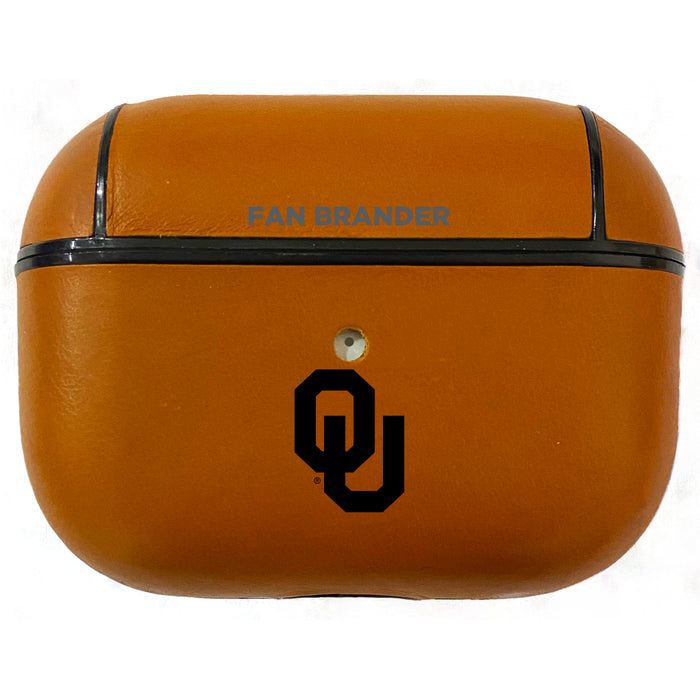 Fan Brander Tan Leatherette Apple AirPod Pro case with Oklahoma Sooners Black Primary Logo