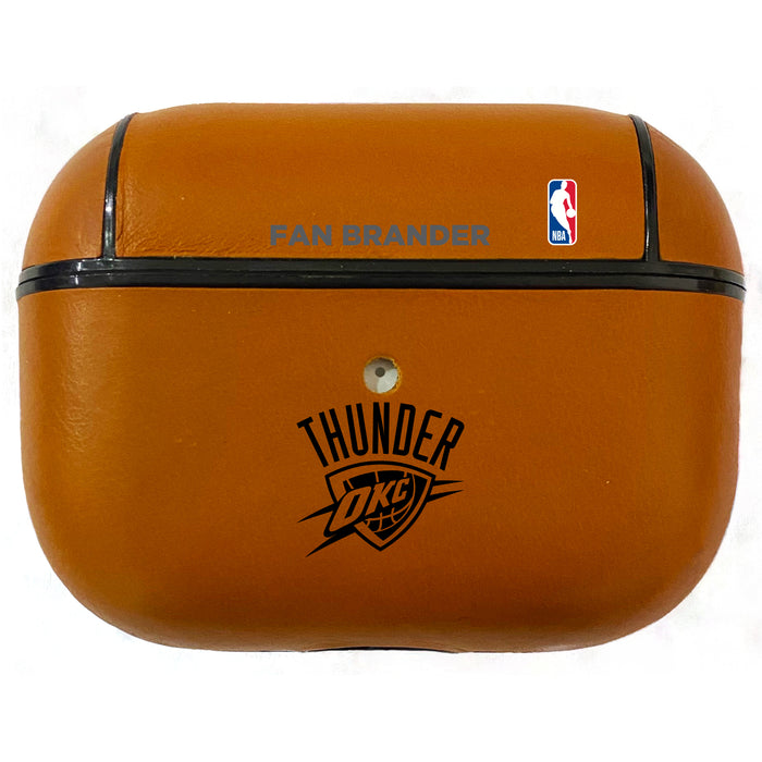 Fan Brander Tan Leatherette Apple AirPod Pro case with Oklahoma City Thunder Black Primary Logo