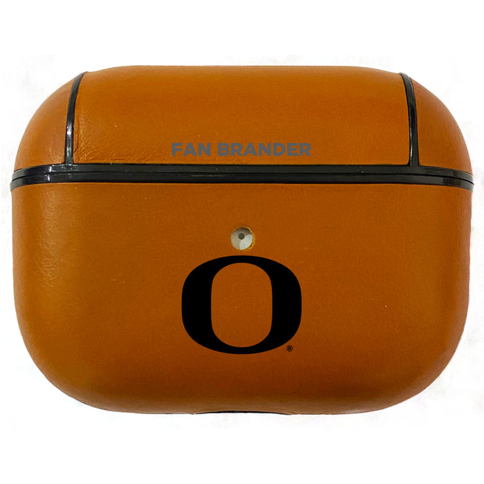 Fan Brander Tan Leatherette Apple AirPod Pro case with Oregon Ducks Black Primary Logo