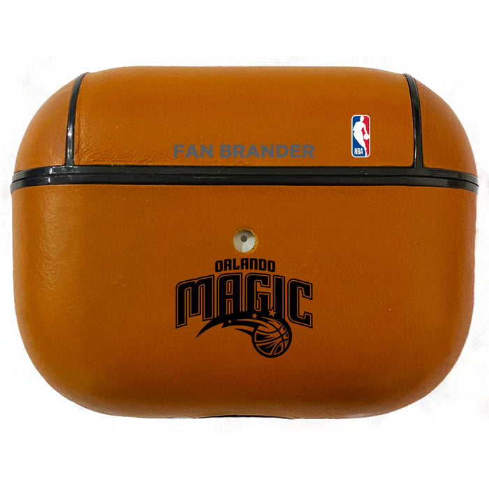 Fan Brander Tan Leatherette Apple AirPod Pro case with Orlando Magic Black Primary Logo