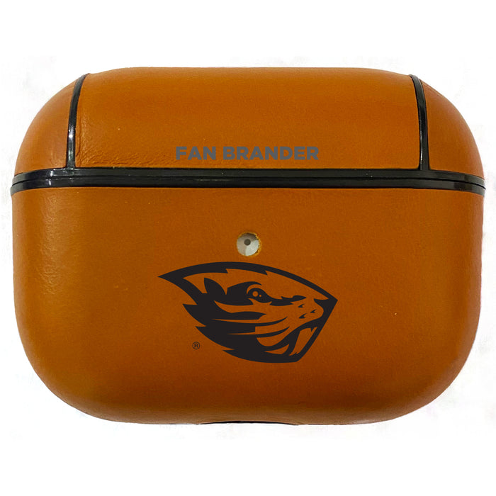 Fan Brander Tan Leatherette Apple AirPod Pro case with Oregon State Beavers Black Primary Logo