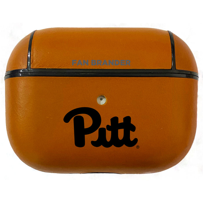 Fan Brander Tan Leatherette Apple AirPod Pro case with Pittsburgh Panthers Black Primary Logo