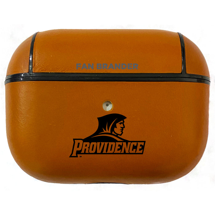 Fan Brander Tan Leatherette Apple AirPod Pro case with Providence Friars Black Primary Logo