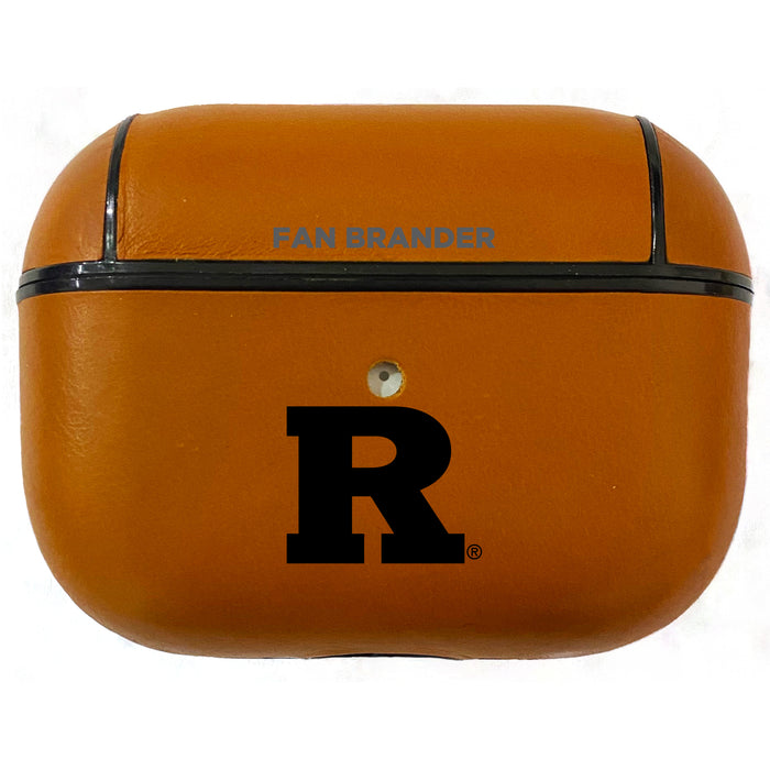 Fan Brander Tan Leatherette Apple AirPod Pro case with Rutgers Scarlet Knights Black Primary Logo