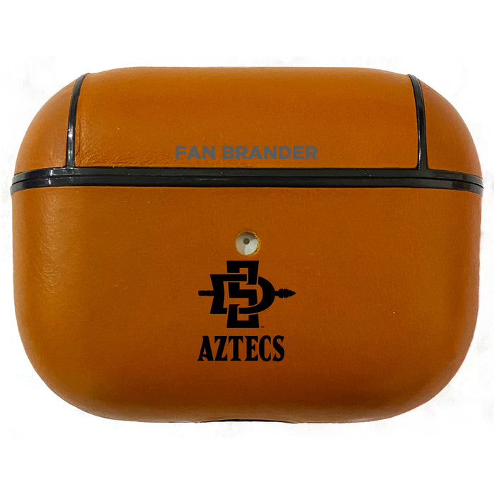 Fan Brander Tan Leatherette Apple AirPod Pro case with San Diego State Aztecs Black Primary Logo