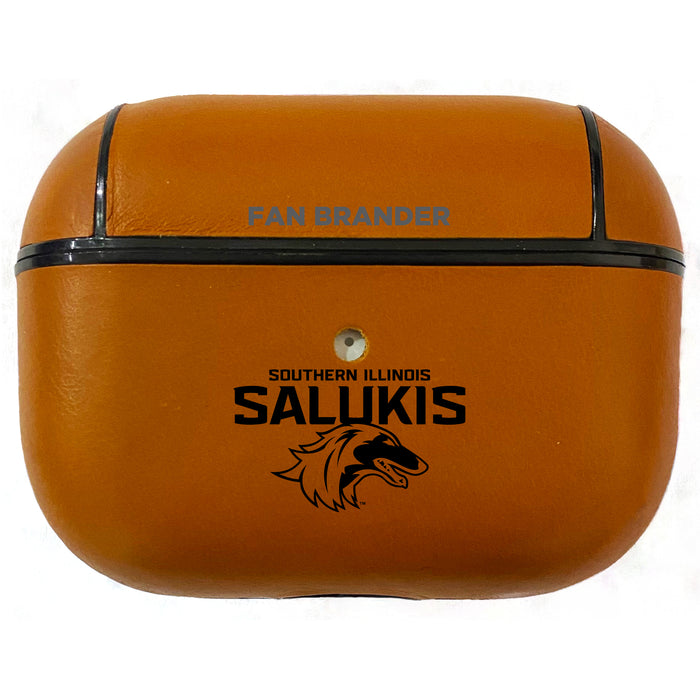 Fan Brander Tan Leatherette Apple AirPod Pro case with Southern Illinois Salukis Black Primary Logo