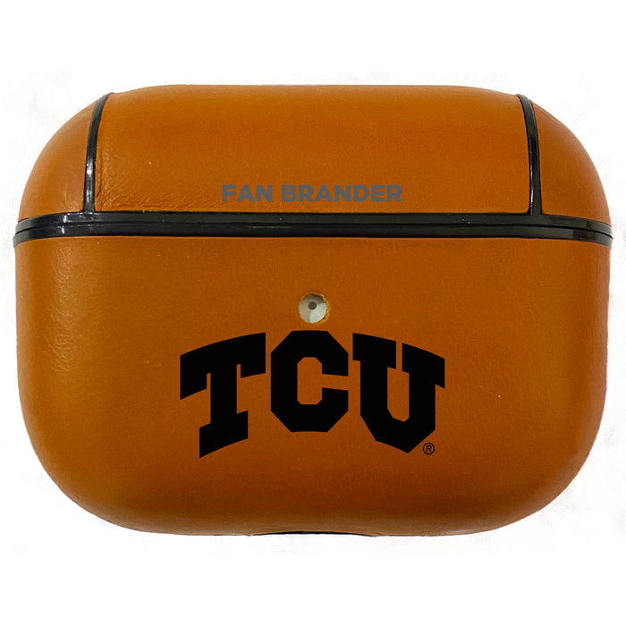 Fan Brander Tan Leatherette Apple AirPod Pro case with Texas Christian University Horned Frogs Black Primary Logo