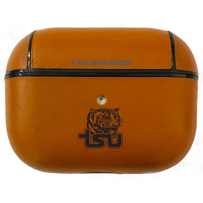 Fan Brander Tan Leatherette Apple AirPod Pro case with Tennessee State Tigers Black Primary Logo