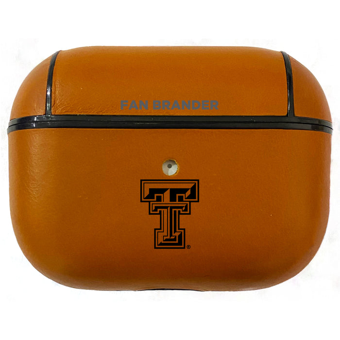 Fan Brander Tan Leatherette Apple AirPod Pro case with Texas Tech Red Raiders Black Primary Logo