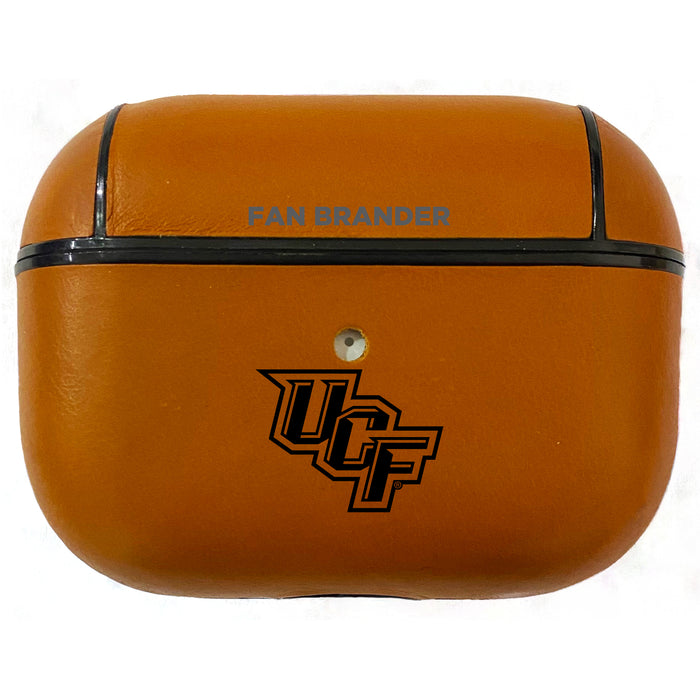 Fan Brander Tan Leatherette Apple AirPod Pro case with UCF Knights Black Primary Logo