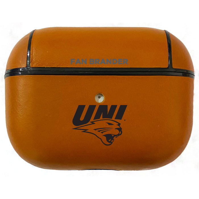 Fan Brander Tan Leatherette Apple AirPod Pro case with Northern Iowa Panthers Black Primary Logo