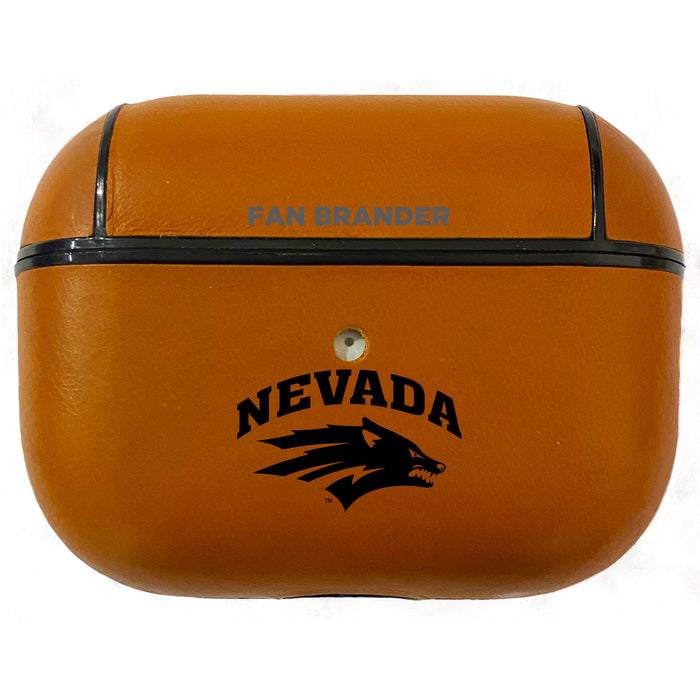 Fan Brander Tan Leatherette Apple AirPod Pro case with Nevada Wolf Pack Black Primary Logo