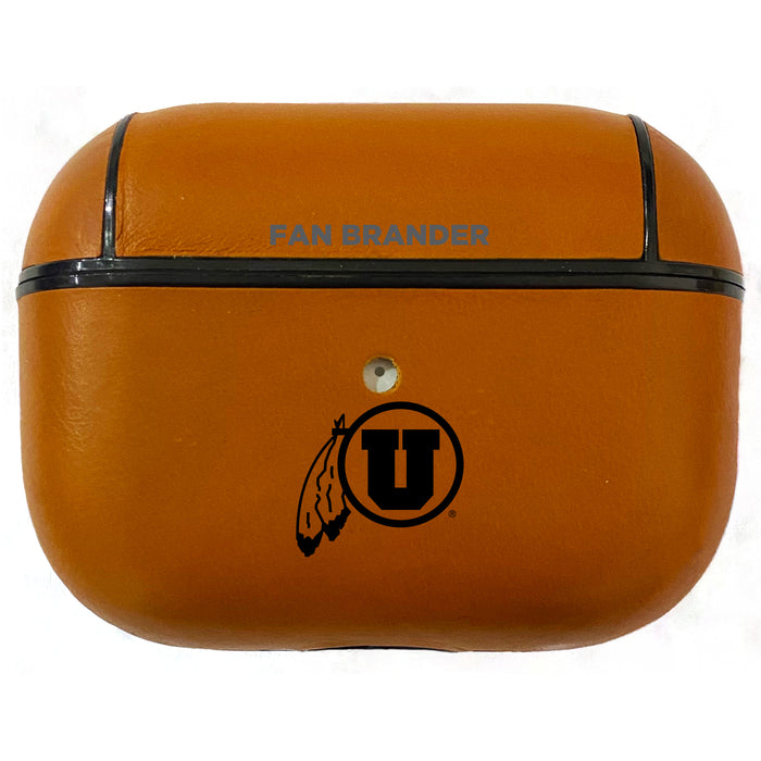 Fan Brander Tan Leatherette Apple AirPod Pro case with Utah Utes Black Primary Logo