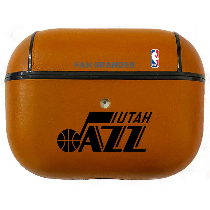 Fan Brander Tan Leatherette Apple AirPod Pro case with Utah Jazz Black Primary Logo