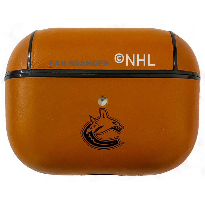 Fan Brander Tan Leatherette Apple AirPod Pro case with Vancouver Canucks Black Primary Logo