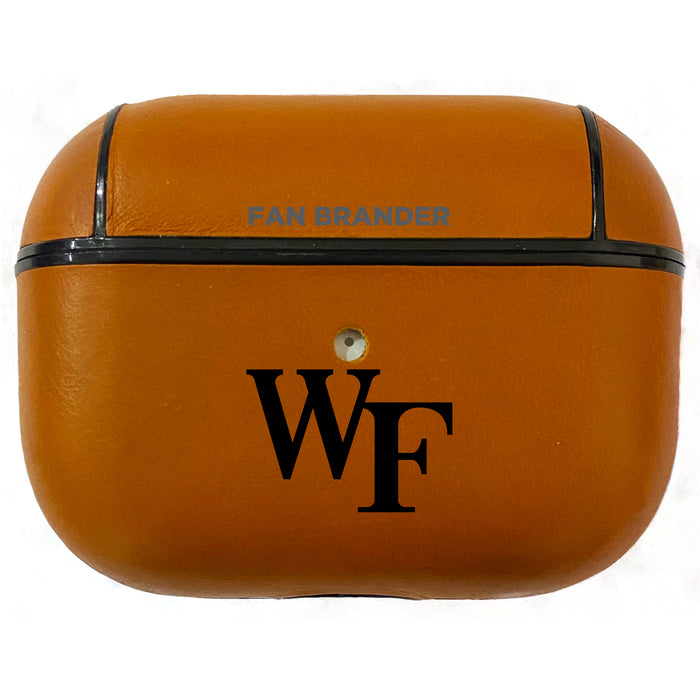 Fan Brander Tan Leatherette Apple AirPod Pro case with Wake Forest Demon Deacons Black Primary Logo