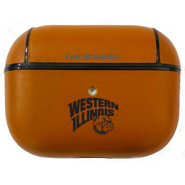 Fan Brander Tan Leatherette Apple AirPod Pro case with Western Illinois University Leathernecks Black Primary Logo