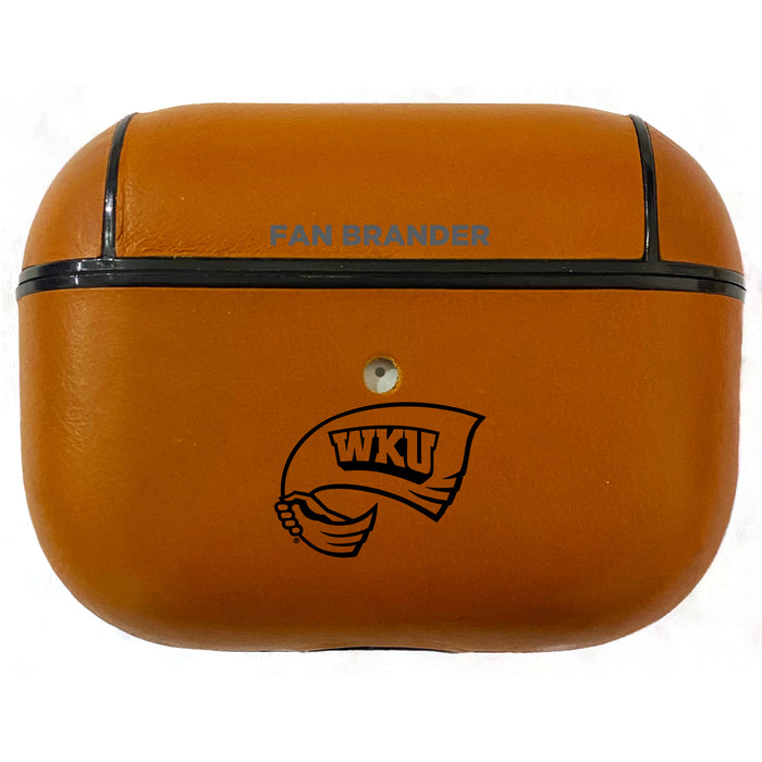 Fan Brander Tan Leatherette Apple AirPod Pro case with Western Kentucky Hilltoppers Black Primary Logo